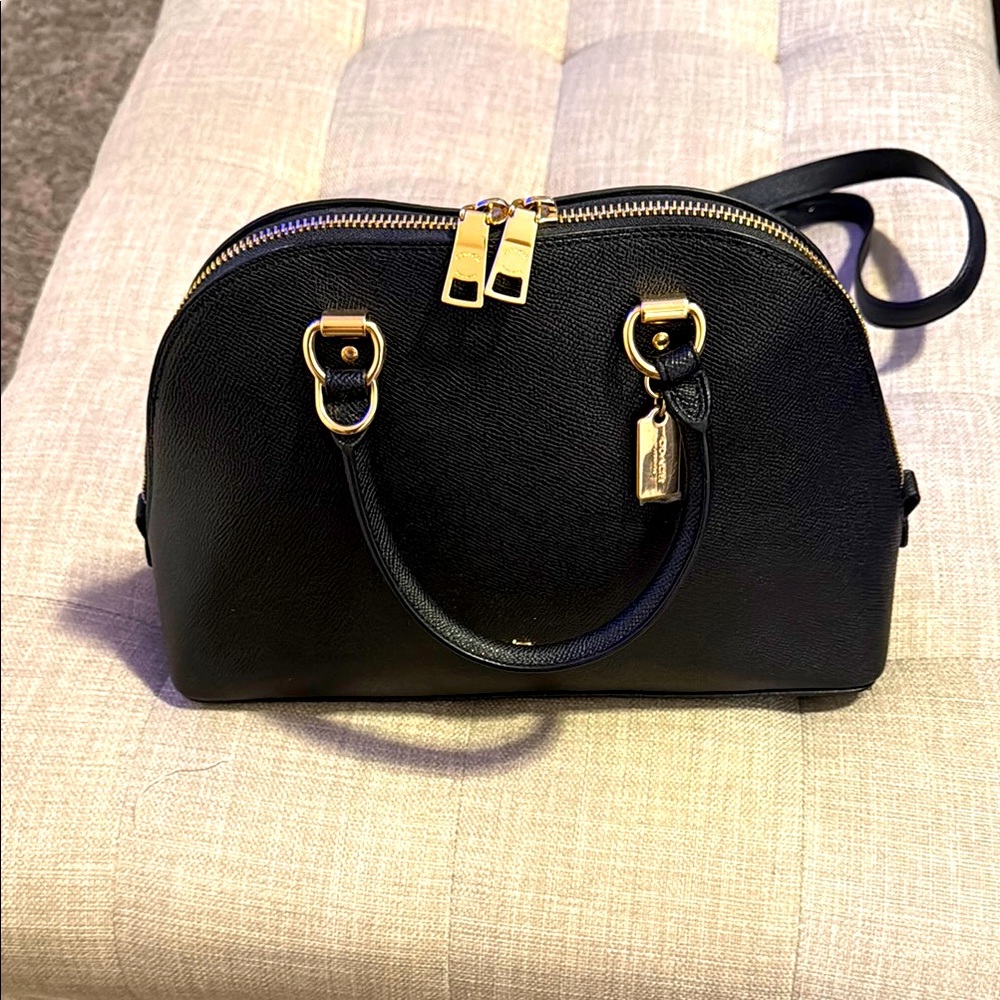 Elegant Black Leather Coach Handbag